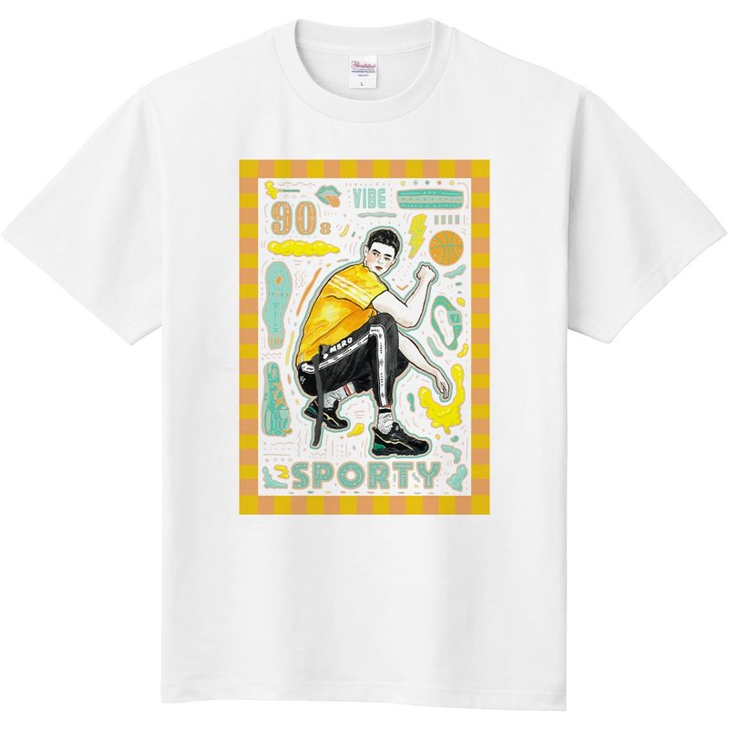 90s Sporty! 插画 Tee - 女装 T 恤 - 棉．麻 橘色