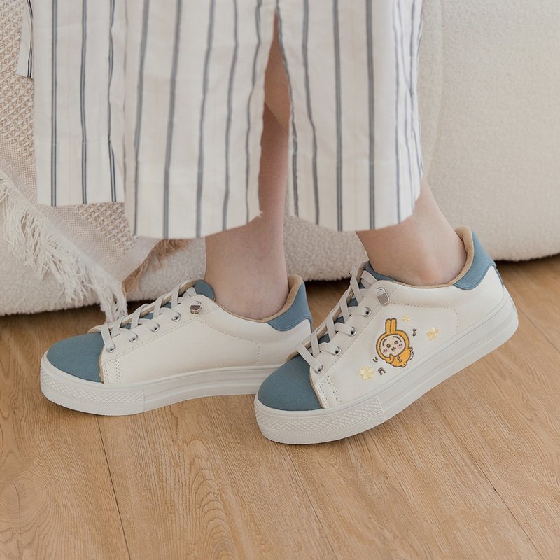 吉伊卡哇 小可爱们睡衣派对电绣免绑带跳色厚底休闲鞋不弯腰鞋-白 - 女款休闲鞋 - 棉．麻 白色