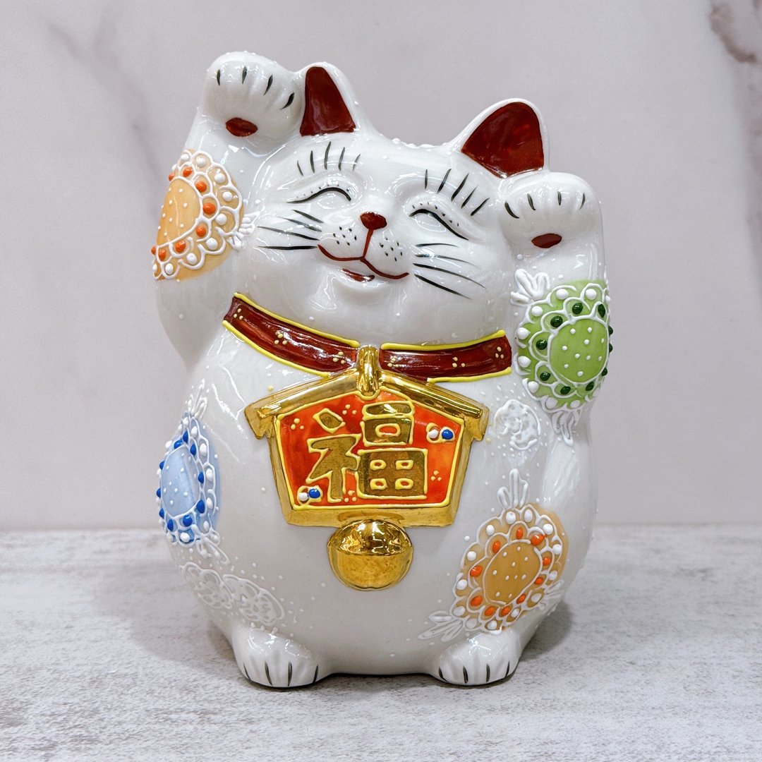 【绘福许愿】日本九谷烧招财猫 | 绘马 - 摆饰 - 瓷 白色