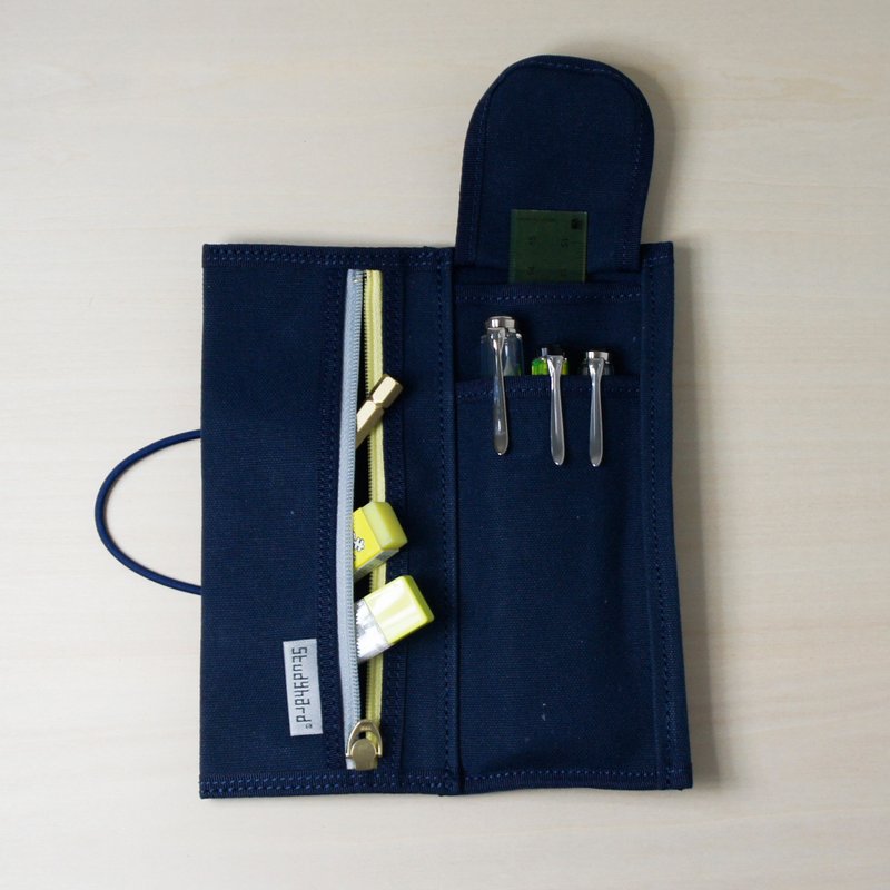 对折式笔袋 轻巧迷你尺寸 - 铅笔盒/笔袋 - 棉．麻 蓝色
