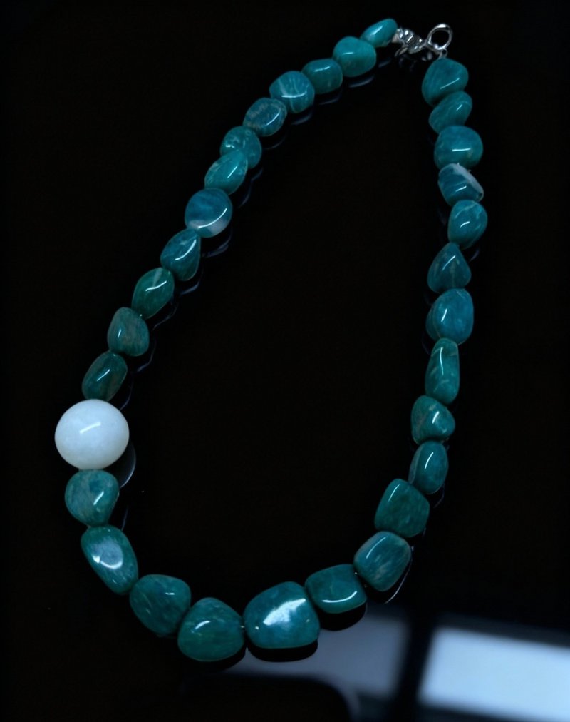 Crystal.EAA 设计款水晶项链 青砾凝霜 老矿天河石 和田白玉 - 项链 - 玉石 绿色