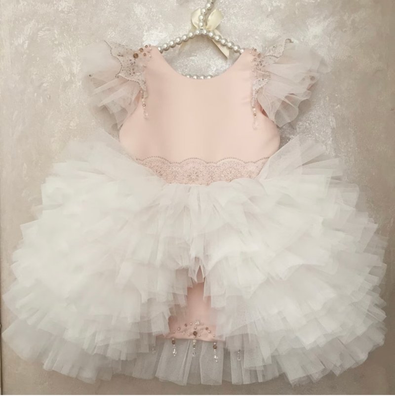 Pink and ivory dress with headband for girl. Birthday dress. Flower girl dress. - 童装礼服/连衣裙 - 其他材质 
