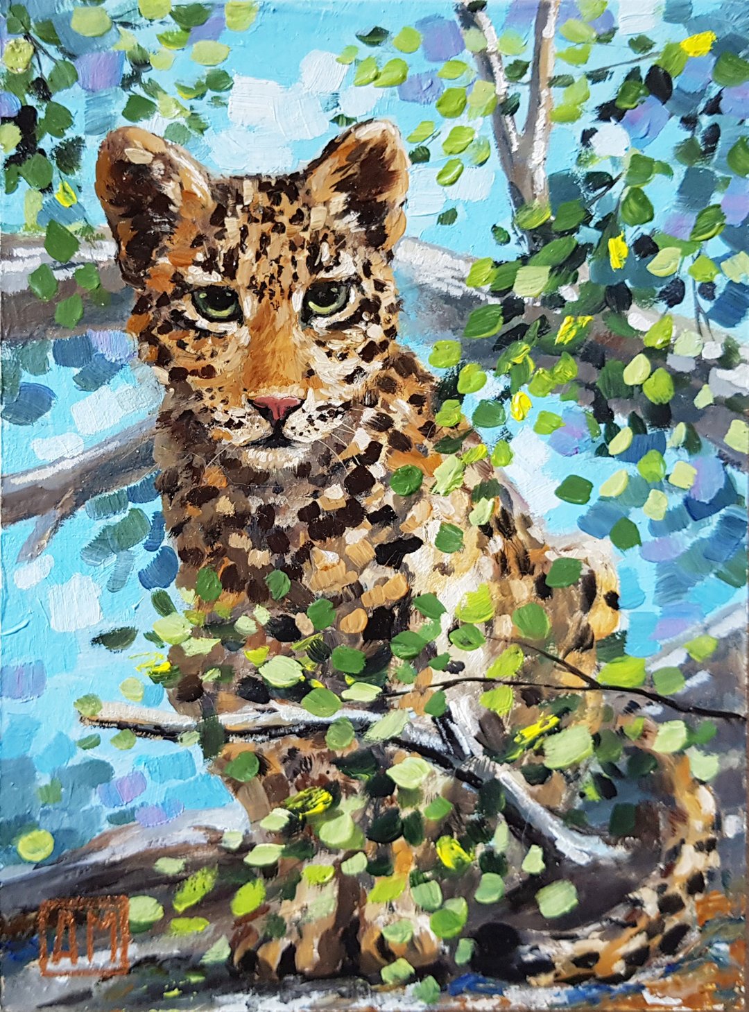 Original cute Leopard artwork hand painted Oil painting on Cardboard - 墙贴/壁贴 - 其他材质 