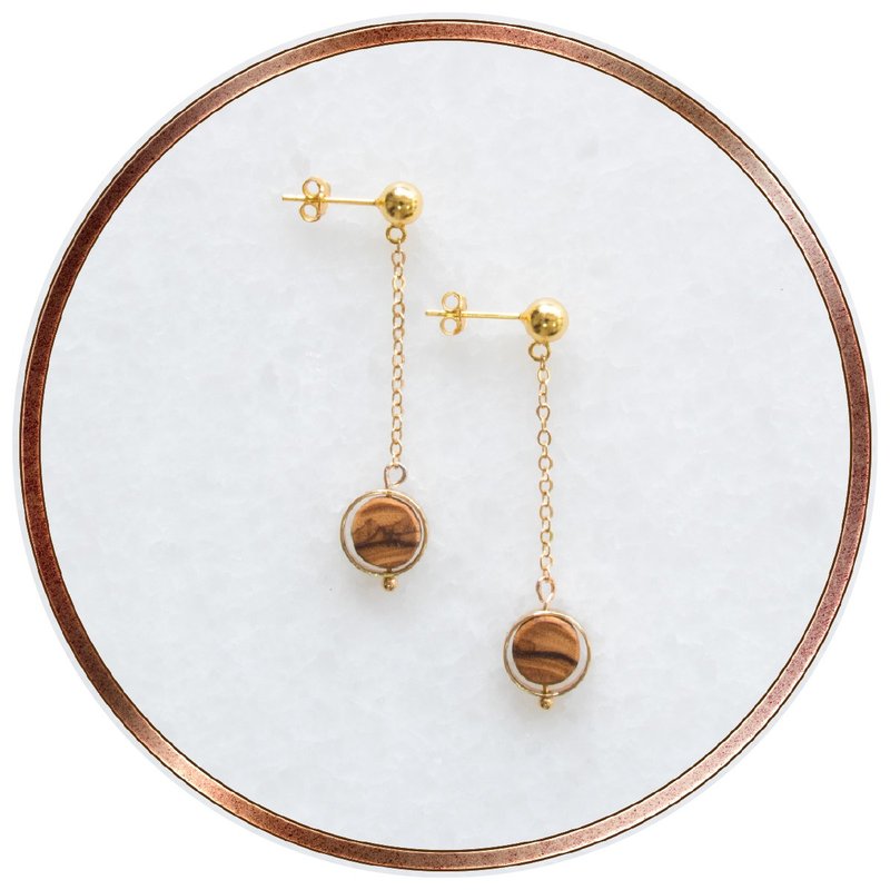 怀佩垂链橄榄木耳环-925纯银 - 耳环/耳夹 - 纯银 金色