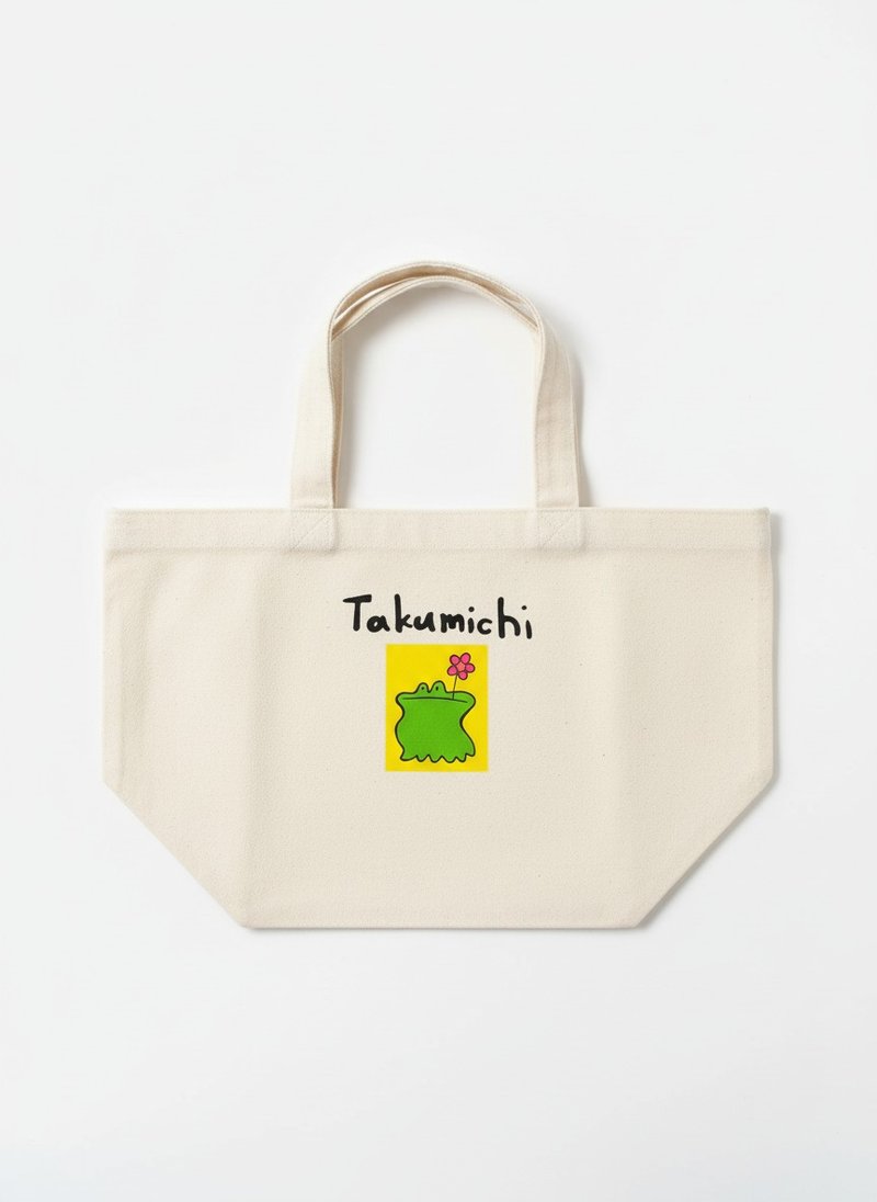 TAKUMICHI 生活里的小角色 托特包－青蛙与幸运草 - 手提包/手提袋 - 棉．麻 白色