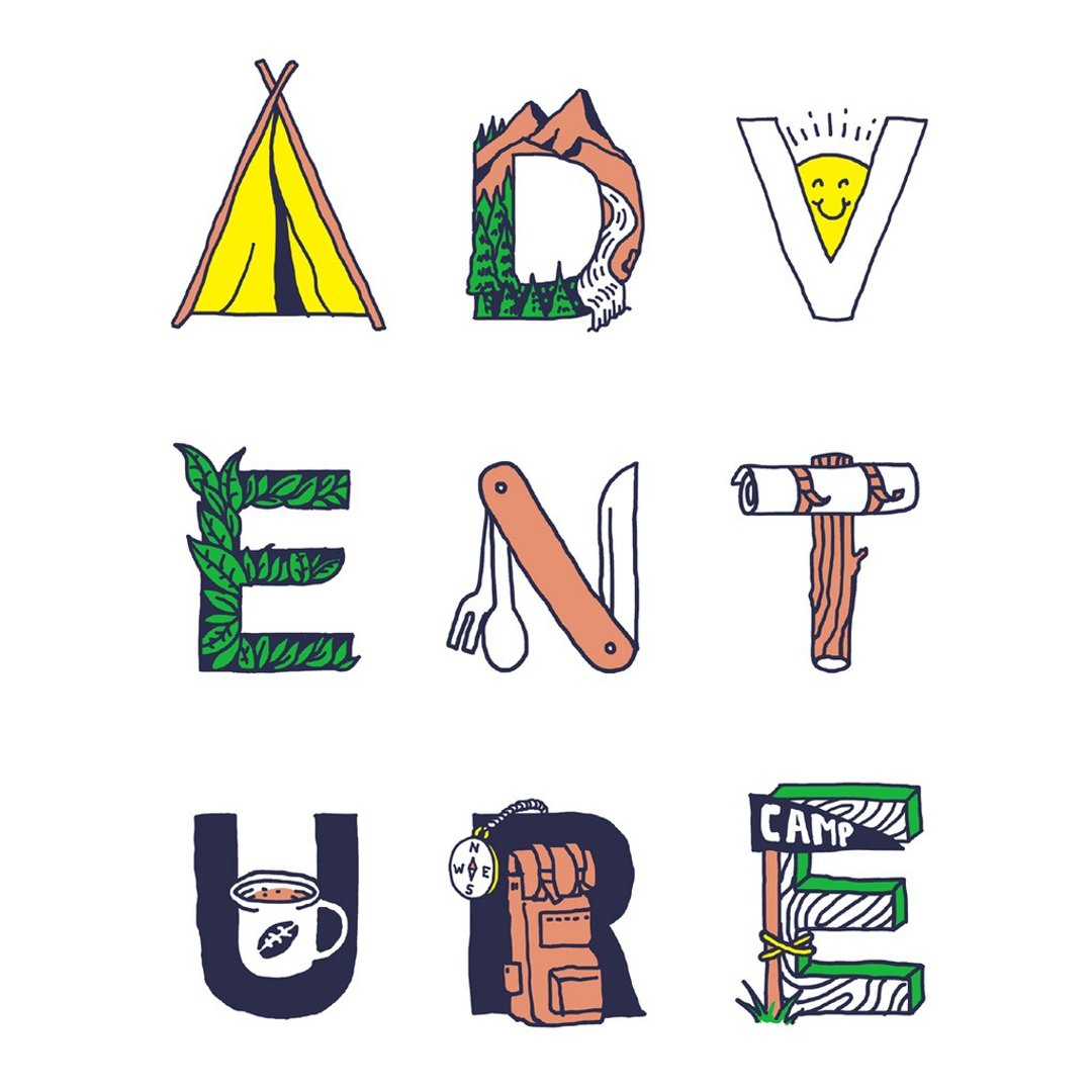 Adventure Typography 中性短袖T恤 白色 户外冒险探险运动露营 - 男装上衣/T 恤 - 棉 白色
