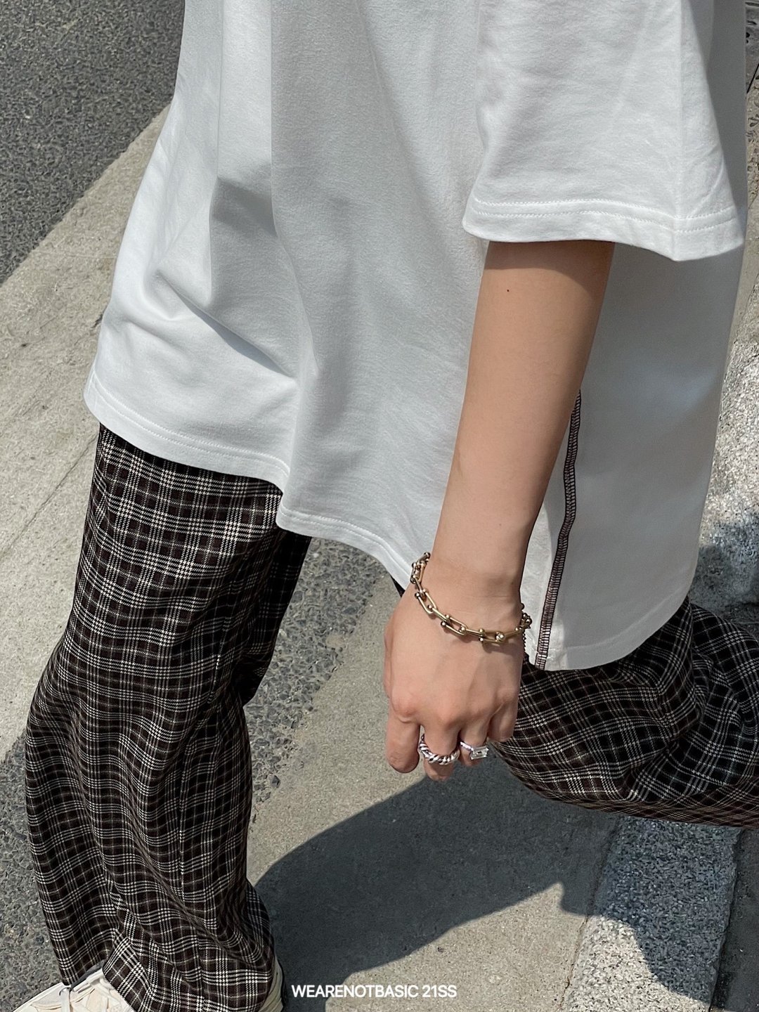WEARENOTBASIC 复古格纹宽松休闲百搭阔腿拖地直筒格子裤 - 女装长裤 - 其他材质 