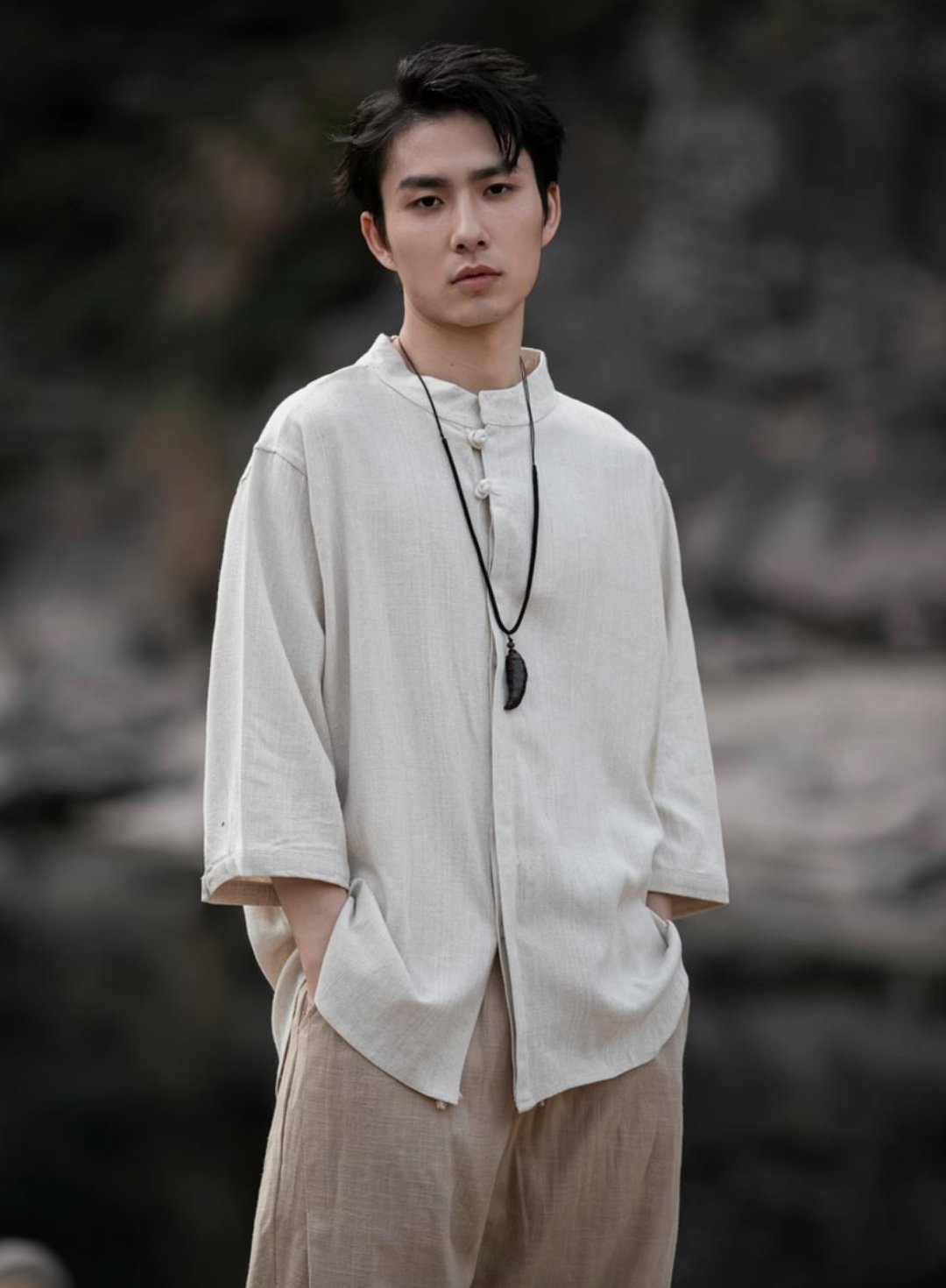 烟烟雨下 中国风5分袖亚麻短袖衬衫 - 男装衬衫 - 其他材质 多色