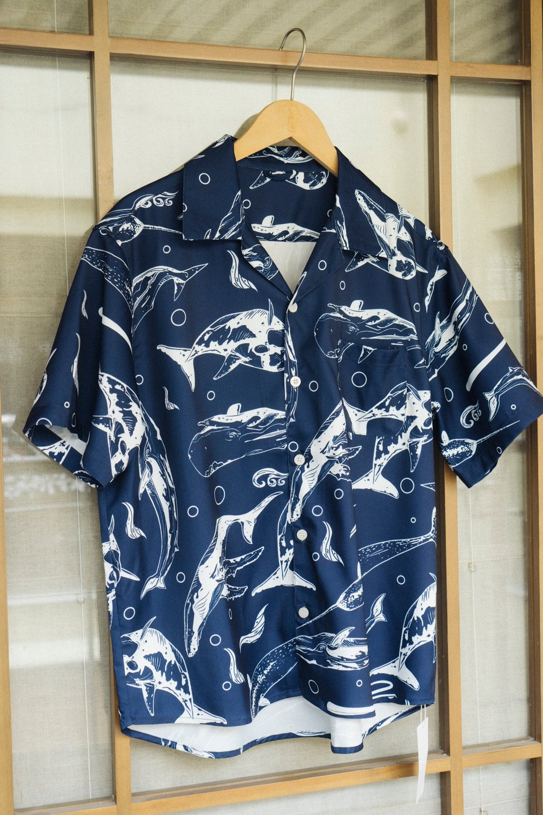 夏季aloha夏威夷风沙滩 鲸鱼满版印花短袖衬衫 日系复古古巴领 - 男装衬衫 - 其他材质 