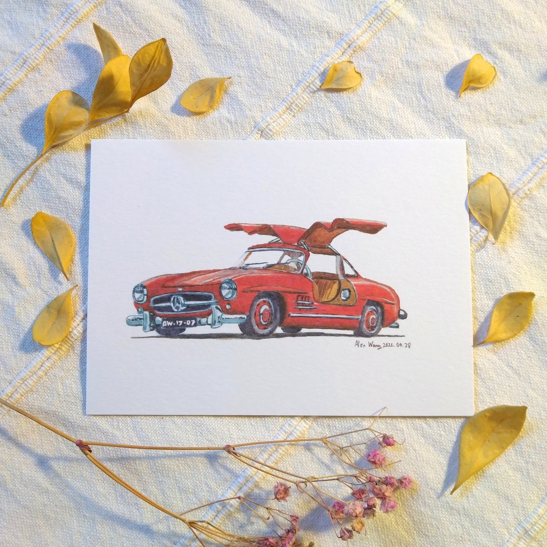 奔驰300SL / 单张插画明信片 / B7尺寸 - 卡片/明信片 - 纸 红色