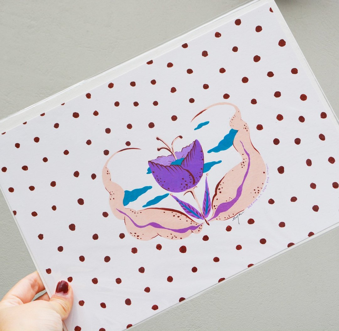 花 云朵 植物 点点 手绘 插画作品 - 海报/装饰画/版画 - 纸 粉红色