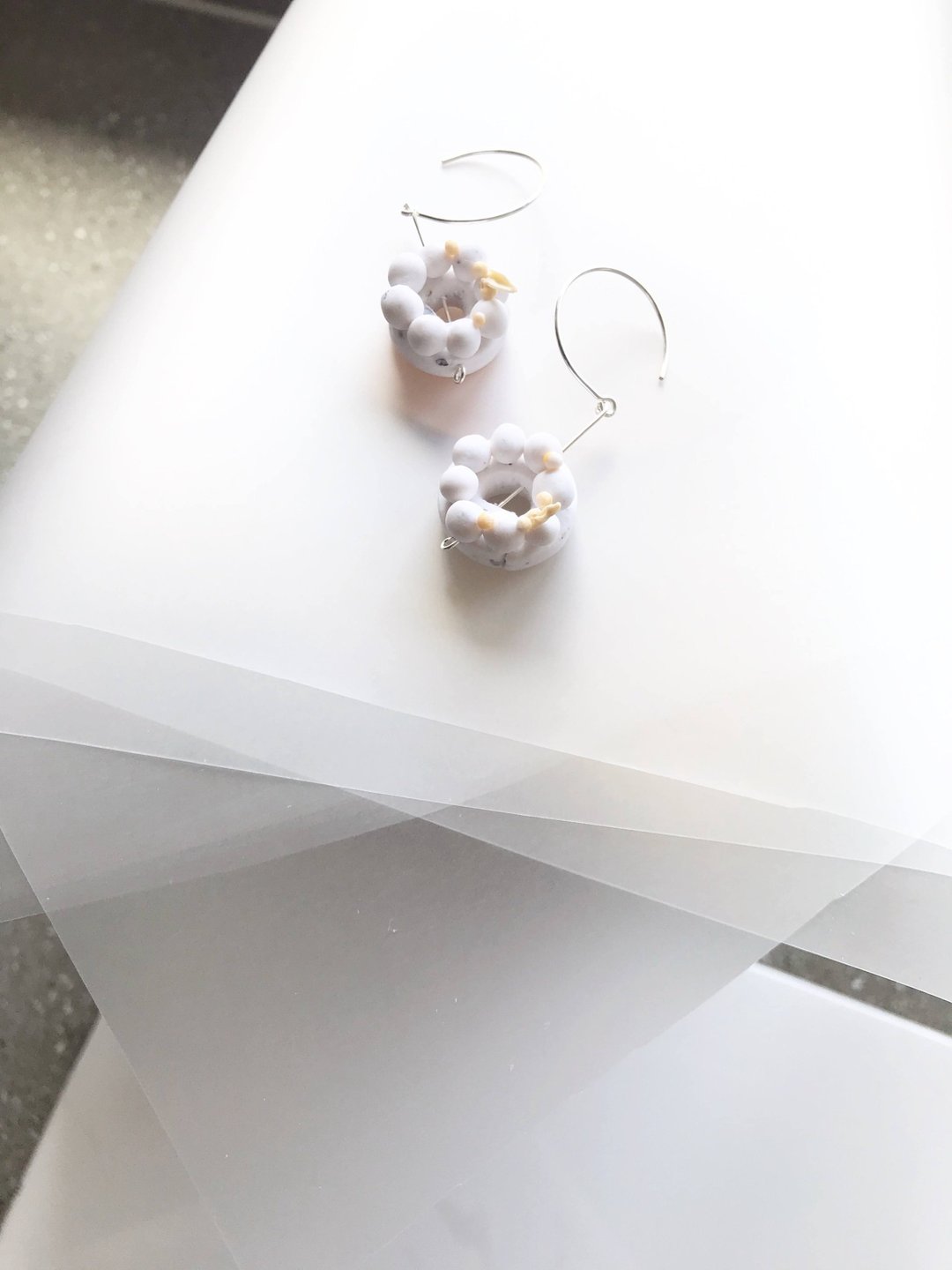 •CALABOO• 下午茶时光系列 手工软陶耳饰 925纯银 独特 立体 - 耳环/耳夹 - 粘土 白色