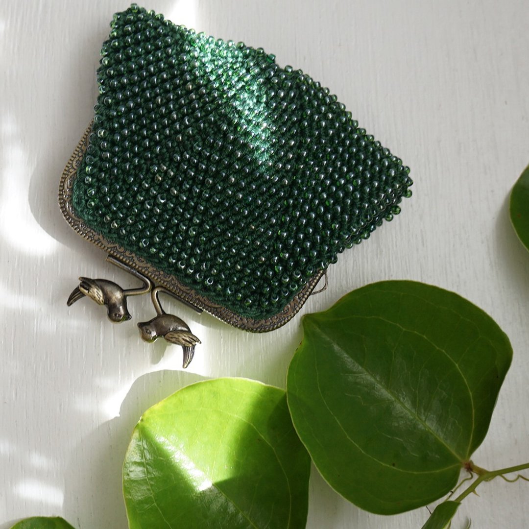 Ba-ba handmade Beads crochet square 0pouch No.1715 - 零钱包 - 其他材质 绿色