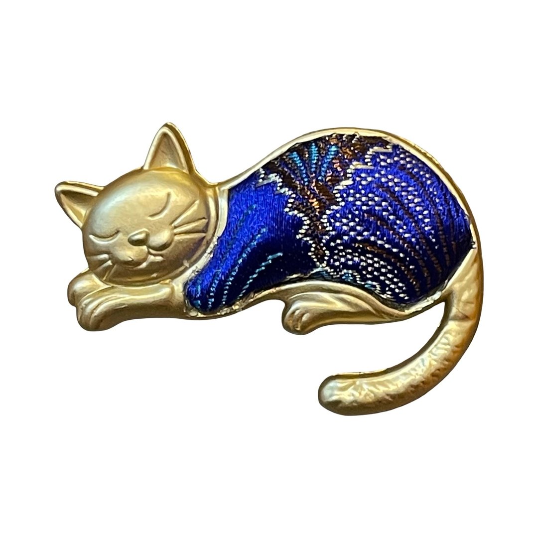 锦浪 猫咪别针 织锦缎别针 胸针 胸章 徽章 丝巾夹 领巾夹 固定夹 - 徽章/别针 - 丝．绢 蓝色
