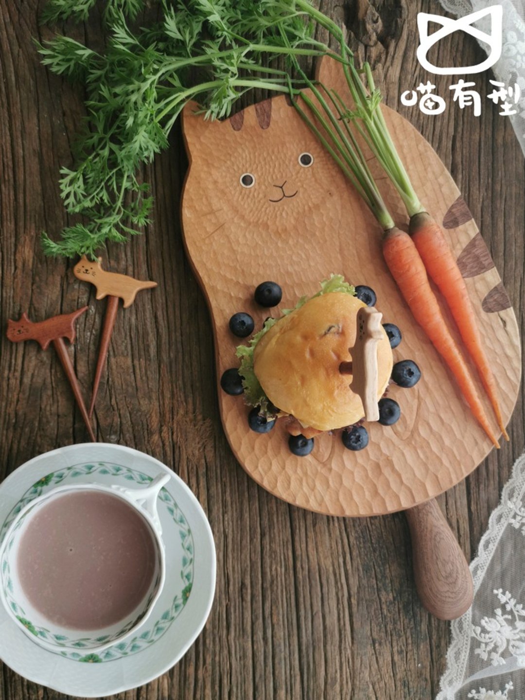喵有型龙猫面包板实木砧板日式手工创意早餐牛排沙拉盘家用餐具 - 盘子/餐盘/盘架 - 木头 咖啡色