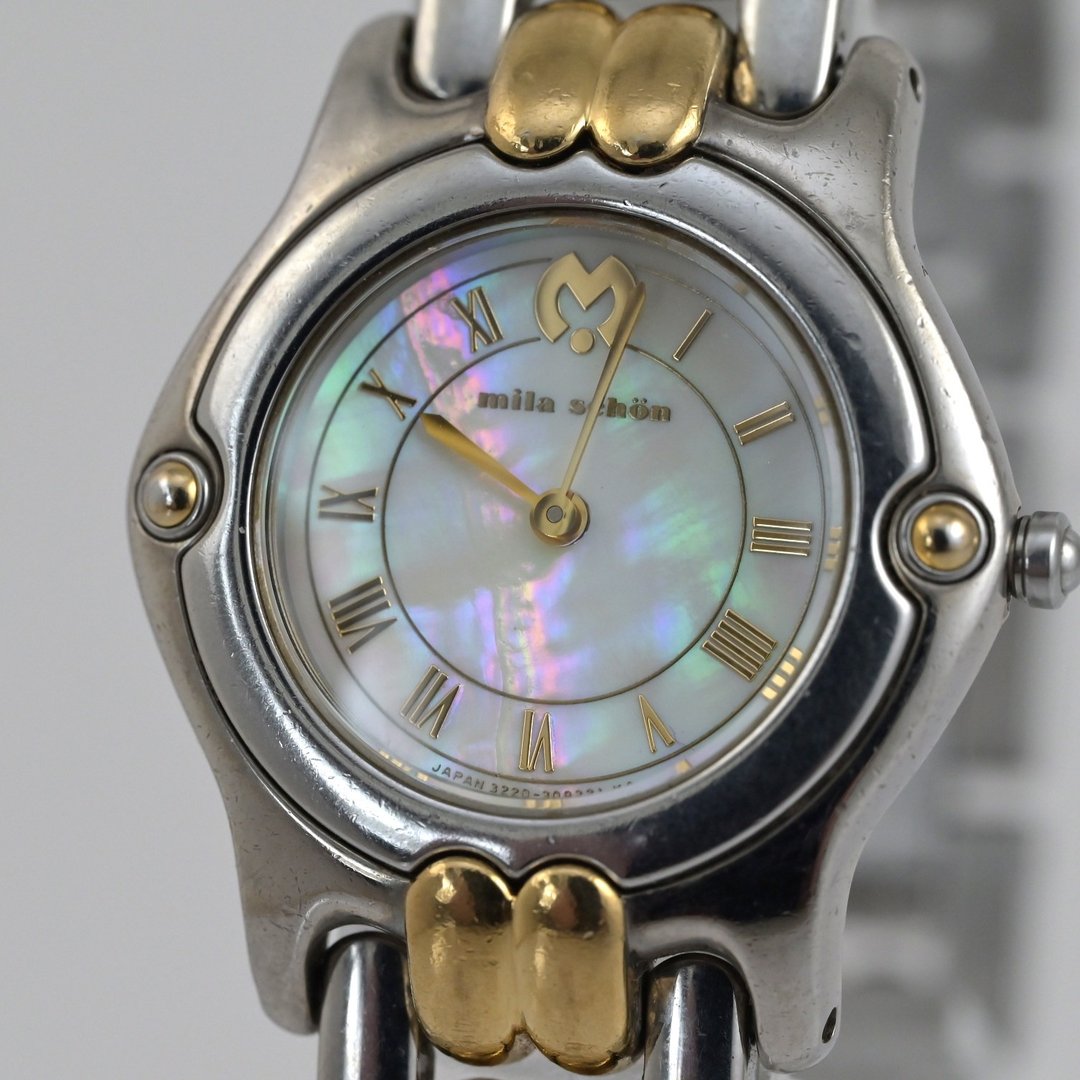mila 尚 (mila schon) 3220-326547 贝壳表盘 女表 石英机芯 金银配色表带 手表 古董表 日本制造 - 女表 - 不锈钢 