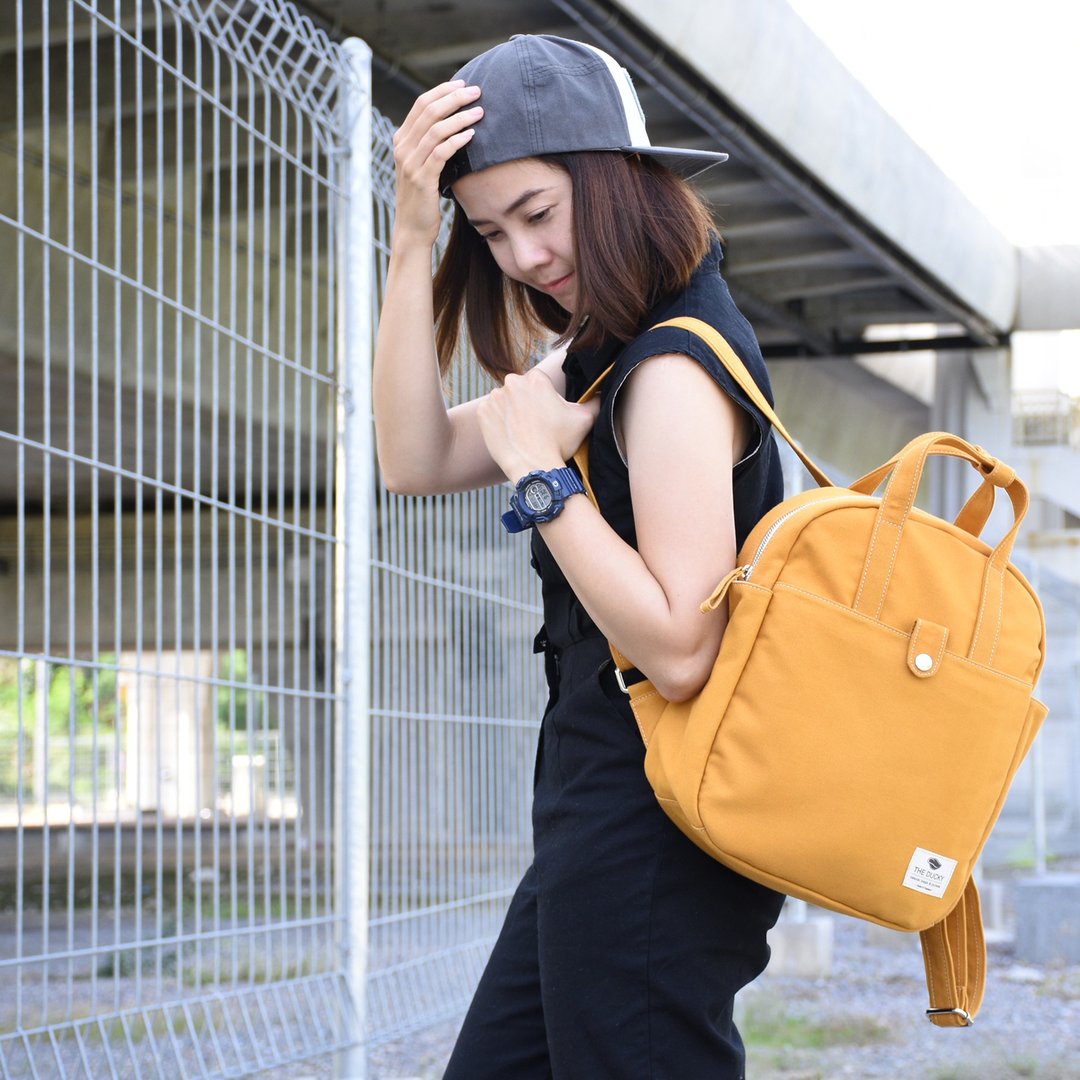 your backpack - mustard - 后背包/双肩包 - 棉 黄色