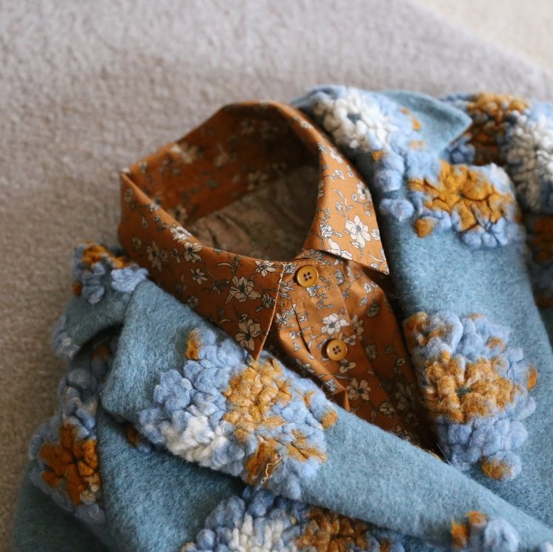 北欧风 立体提花羊毛混纺宽松短大衣外套 - 女装休闲/机能外套 - 羊毛 