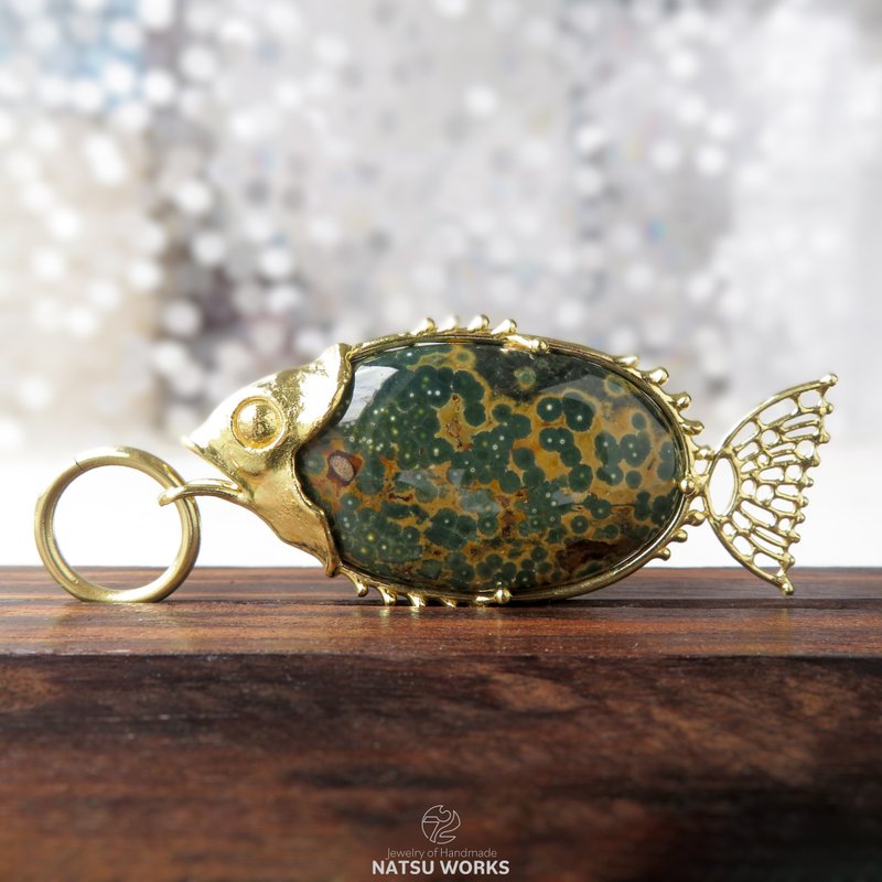 海纹石 鱼造型吊饰 / Ocean Jasper Fish charms - 吊饰 - 宝石 绿色