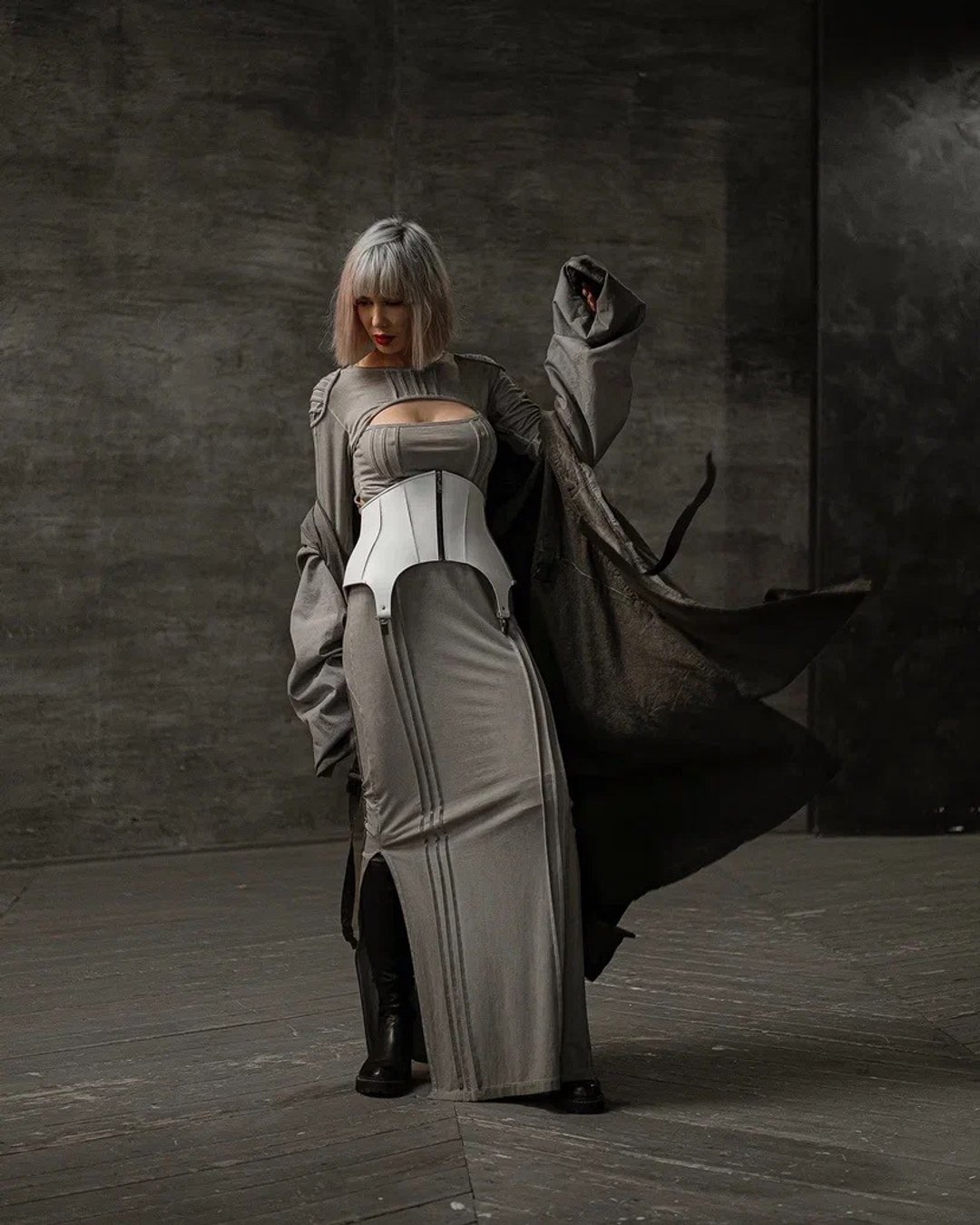 Kimono vest grey BURNİNG MAN Cyberpunk Japaneses style - 其他 - 棉 灰色
