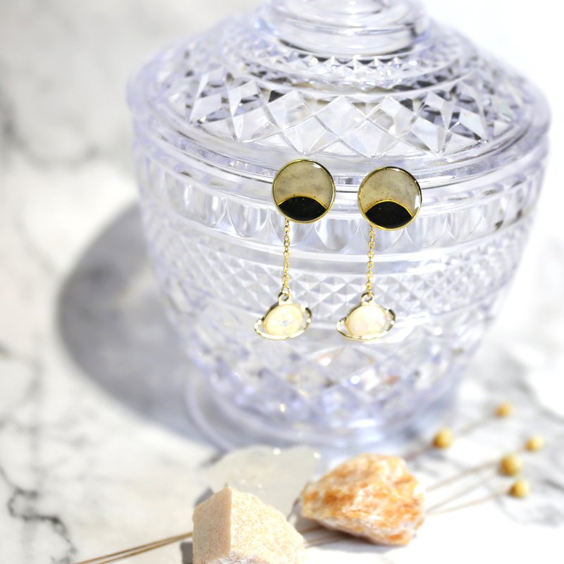 100%手工制景泰蓝工艺金丝珐琅耳环饰物独家设计耳钉 - 耳环/耳夹 - 半宝石 灰色