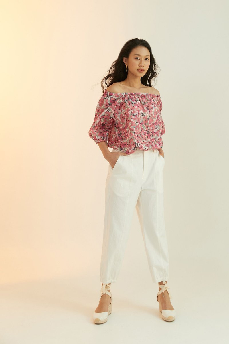 甜果子印花抽绳上衣(粉) - 女装上衣 - 棉．麻 粉红色