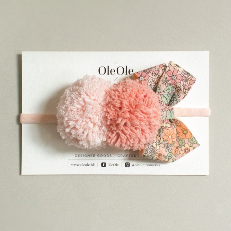 发带 宝宝头带 婴儿发带 Pom Pom 蝴蝶 花布 儿童发饰 田园 清新 - 婴儿帽/发带 - 其他材质 粉红色