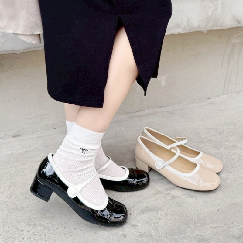 【I called Love】双色漆皮玛莉珍粗跟鞋 - 玛莉珍鞋 - 防水材质 黑色