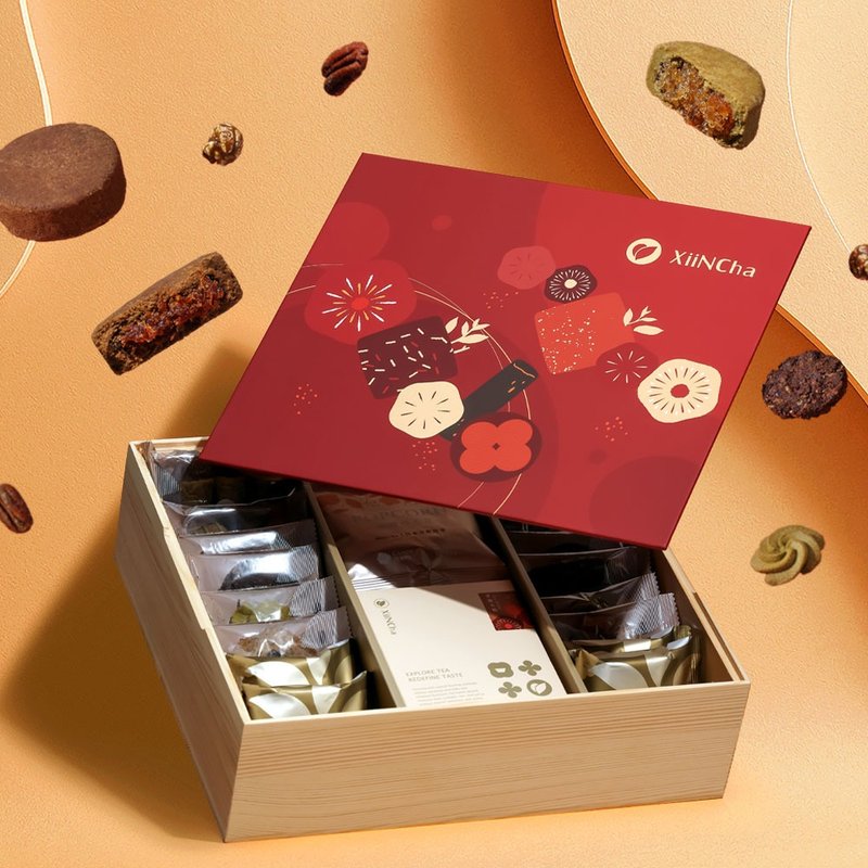 新年礼盒 | 松木精装  茶点x茶包 24入 包种乌龙蛋卷&红玉凤梨酥 - 手工饼干 - 新鲜食材 多色