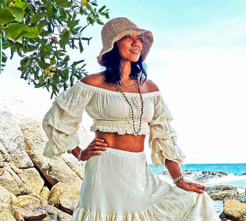 波西米亚风格上衣 棉质波西米亚风上衣 棉质白色上衣 棉质短款 - 女装上衣 - 其他材质 