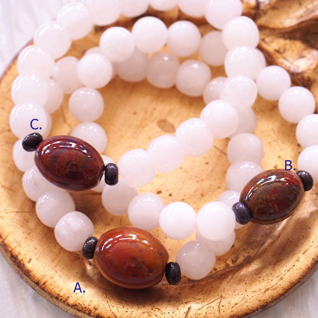 和田玉 战国玛瑙 舒俱来手串 Nephrite Red agate Sugilite - 手链/手环 - 玉石 白色