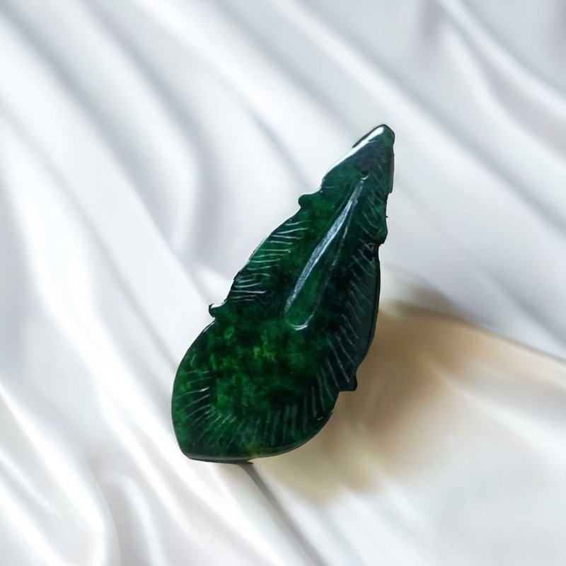 老花青翡翠羽毛 | 裸石 | 天然缅甸玉A货翡翠 |  送礼 - 项链 - 玉石 绿色
