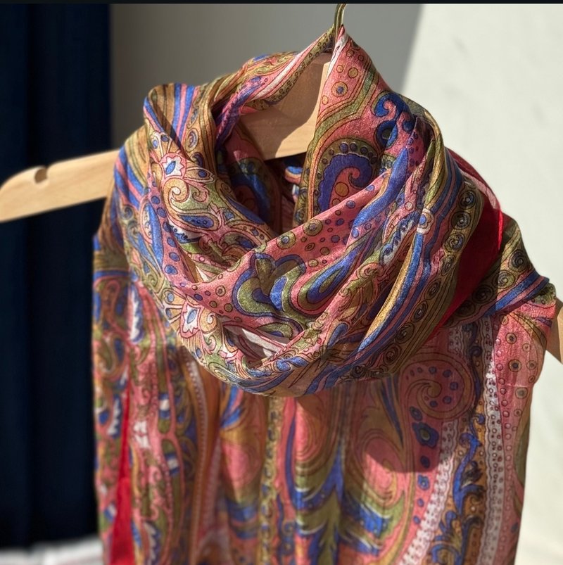 印度丨民族丝巾- 玫红花毯 - 丝巾 - 丝．绢 红色