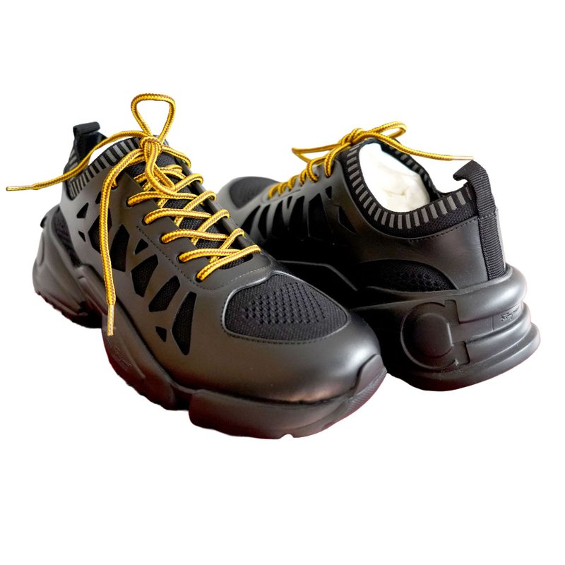 41号全新意大利Ferragamo黑色真皮拼接休闲波鞋 球鞋运动鞋散步鞋 - 男款休闲鞋 - 真皮 黑色