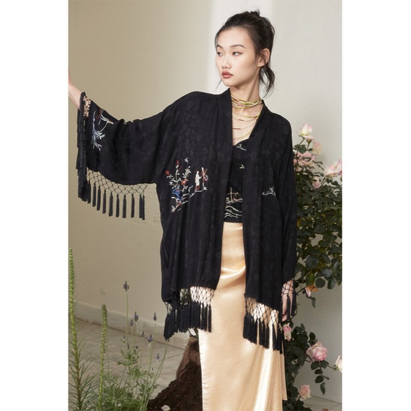 RIMLESS无边  游园景致刺绣提花开衫原创小众设计感流苏边外套 - 女装上衣 - 其他材质 