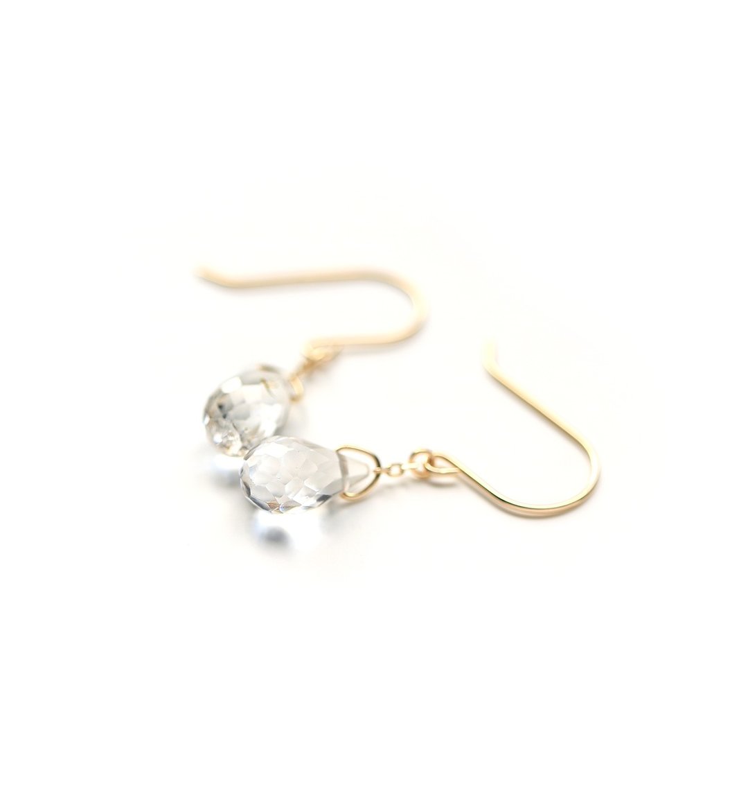 November Birthstone K10 White Topaz (Briolette Cut) Hook Earrings ~ESPOIR~ - 耳环/耳夹 - 宝石 透明