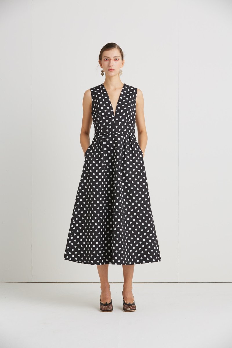 黑白圆点 背后交叉连衣裙 - 洋装/连衣裙 - 其他材质 黑色