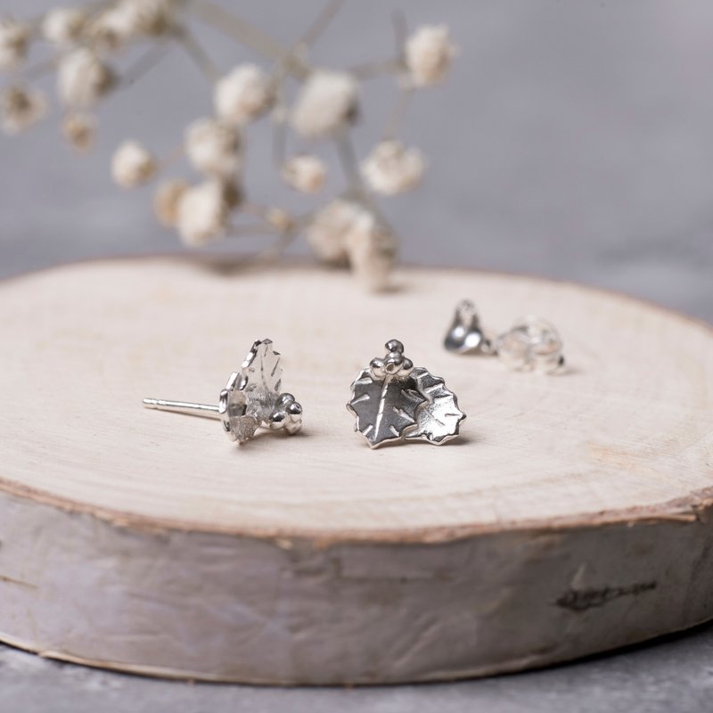 。植被之上。NO.01 圣诞红 耳针/925银 - 耳环/耳夹 - 纯银 银色