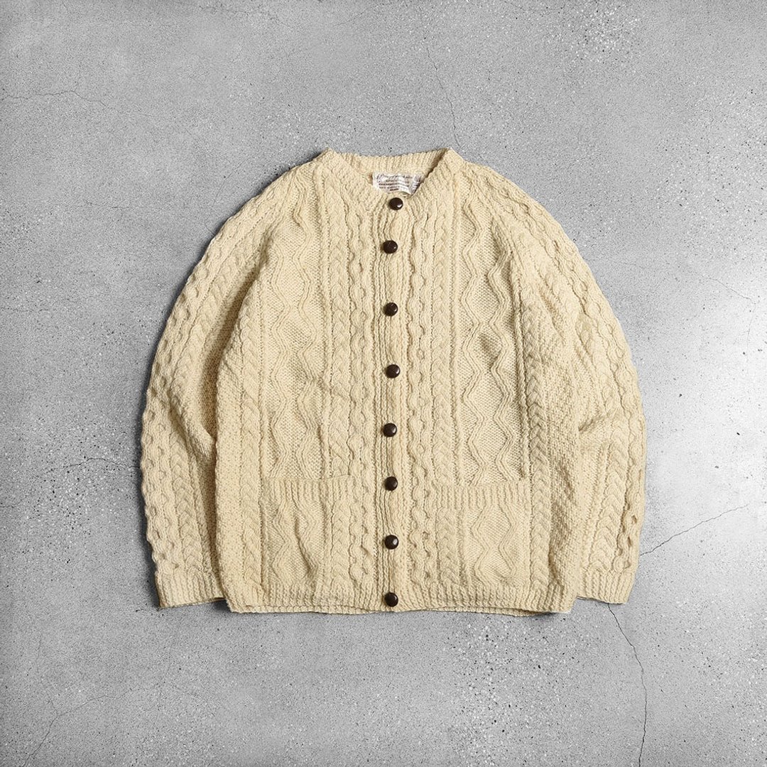 爱尔兰渔夫开襟毛衣外套 / Vintage 古着 - 女装针织衫/毛衣 - 羊毛 白色