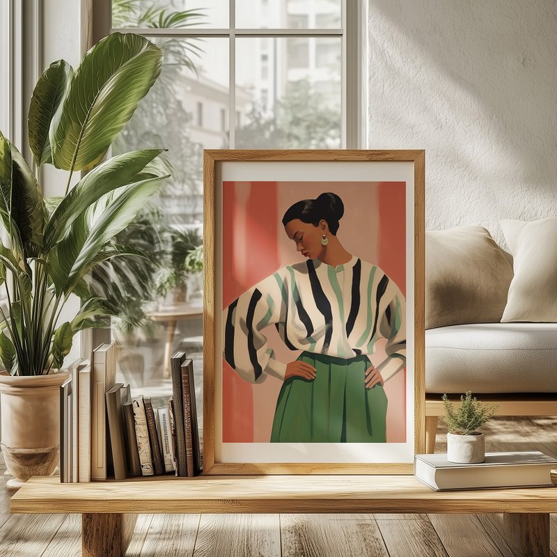 绿裙与凝视 Woman in Green / 当代时尚人物插画 海报 挂画 - 海报/装饰画/版画 - 纸 