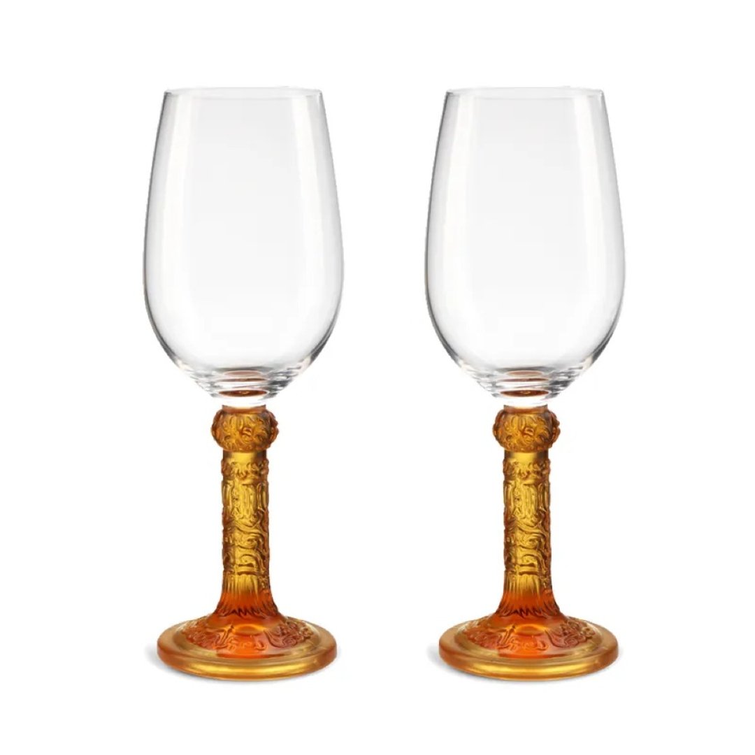 LIULI LIVING 花月对 红白葡萄酒杯 (对杯) - 酒杯/酒器 - 琉璃 白色