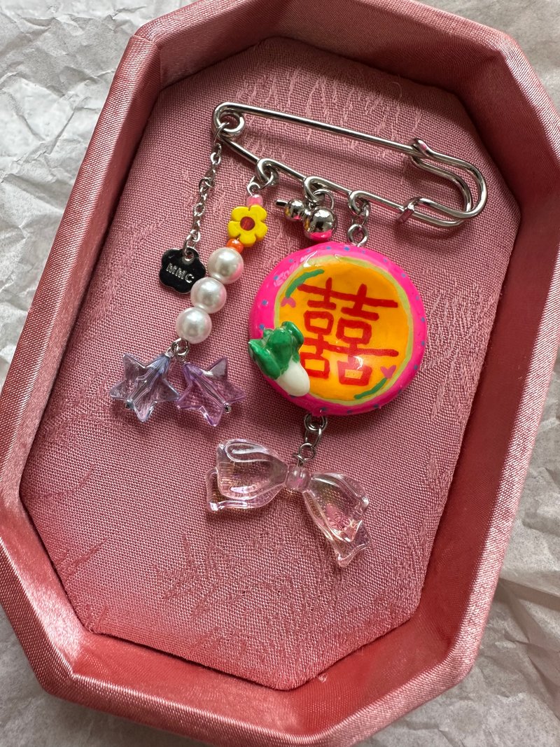 农历新年 囍字 黏土 手绘 别针 胸针 心口针 - 胸针 - 粘土 多色