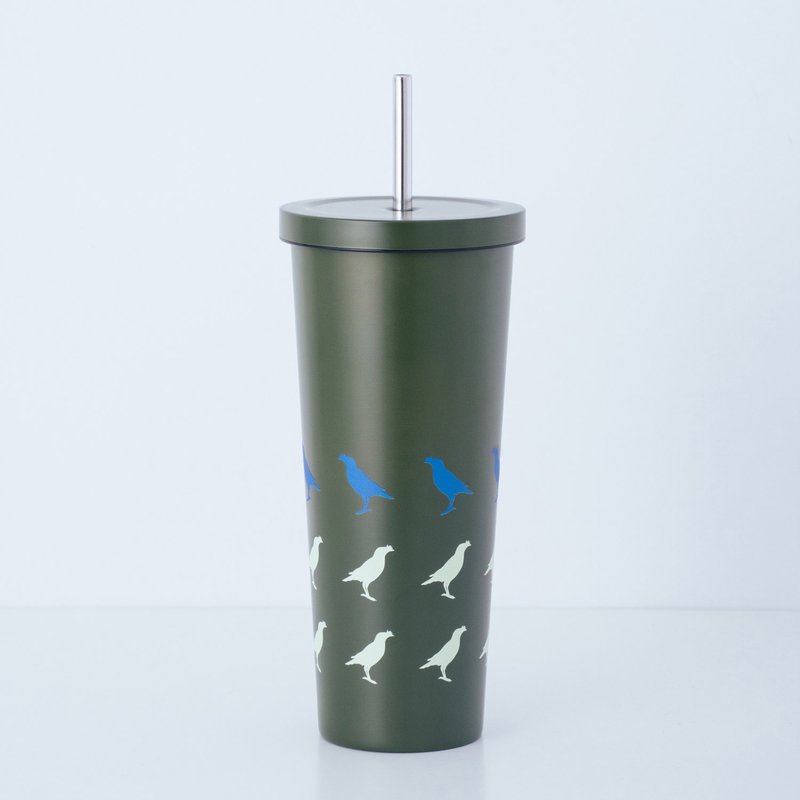 印花乐xWOKY不锈钢吸管杯700ml/台湾八哥/绿 - 其他杯子 - 棉．麻 绿色