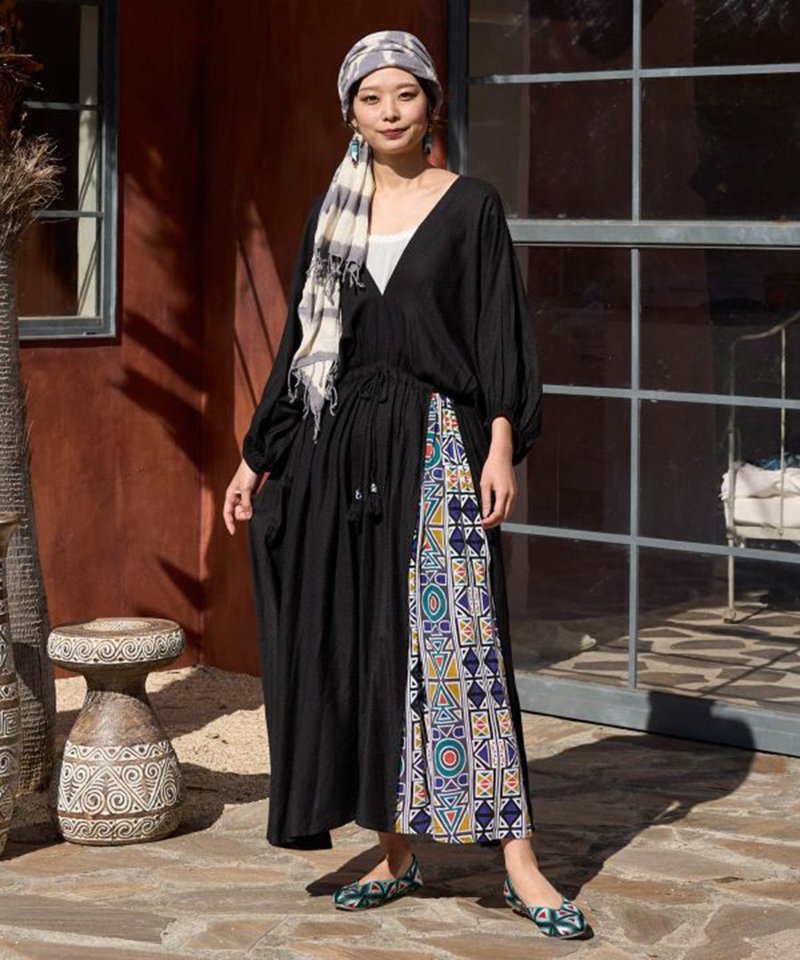 【热门预购】凉爽南非几何壁画V领收腰洋装 (3色) IAC-4275 - 洋装/连衣裙 - 棉．麻 