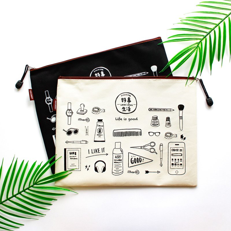 好事生活 / A4万用拉链收纳袋-大 - 化妆包/杂物包 - 棉．麻 白色