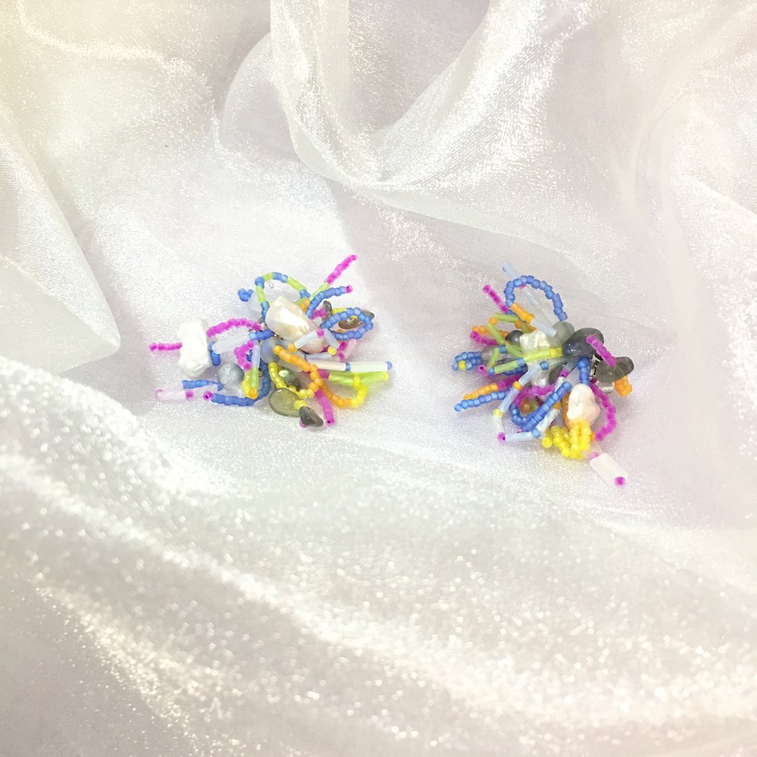异星花语 桃红奇幻花 - 耳环/耳夹 - 玻璃 多色