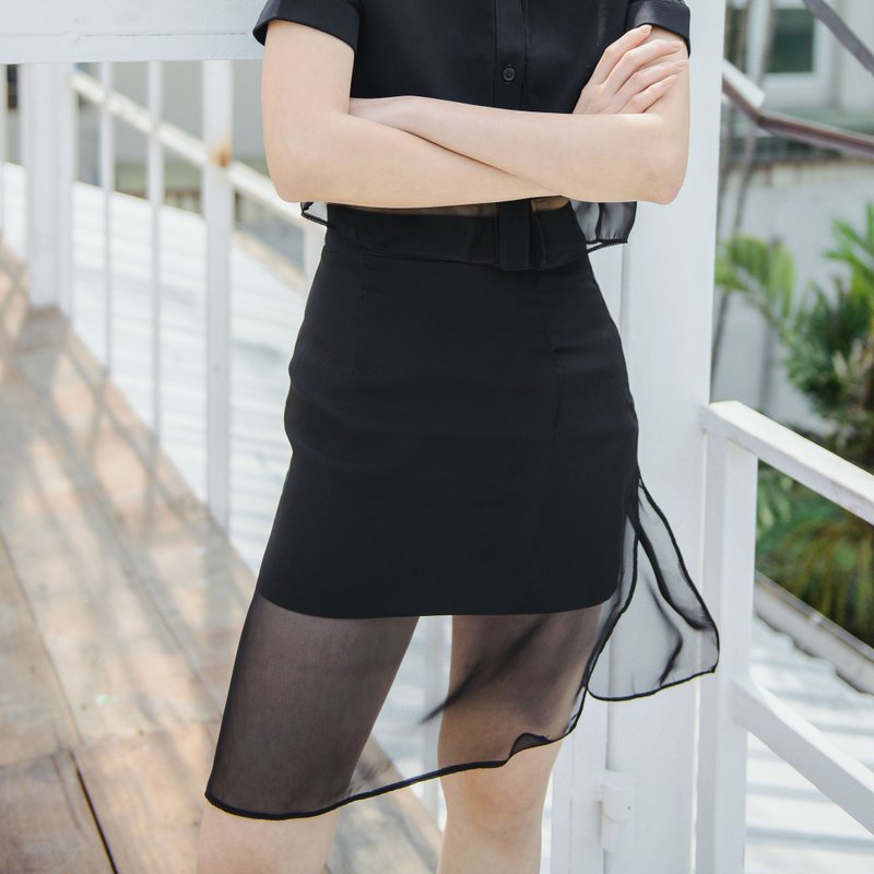 柔美网纱窄裙-黑烟色 - 裙子 - 其他材质 黑色