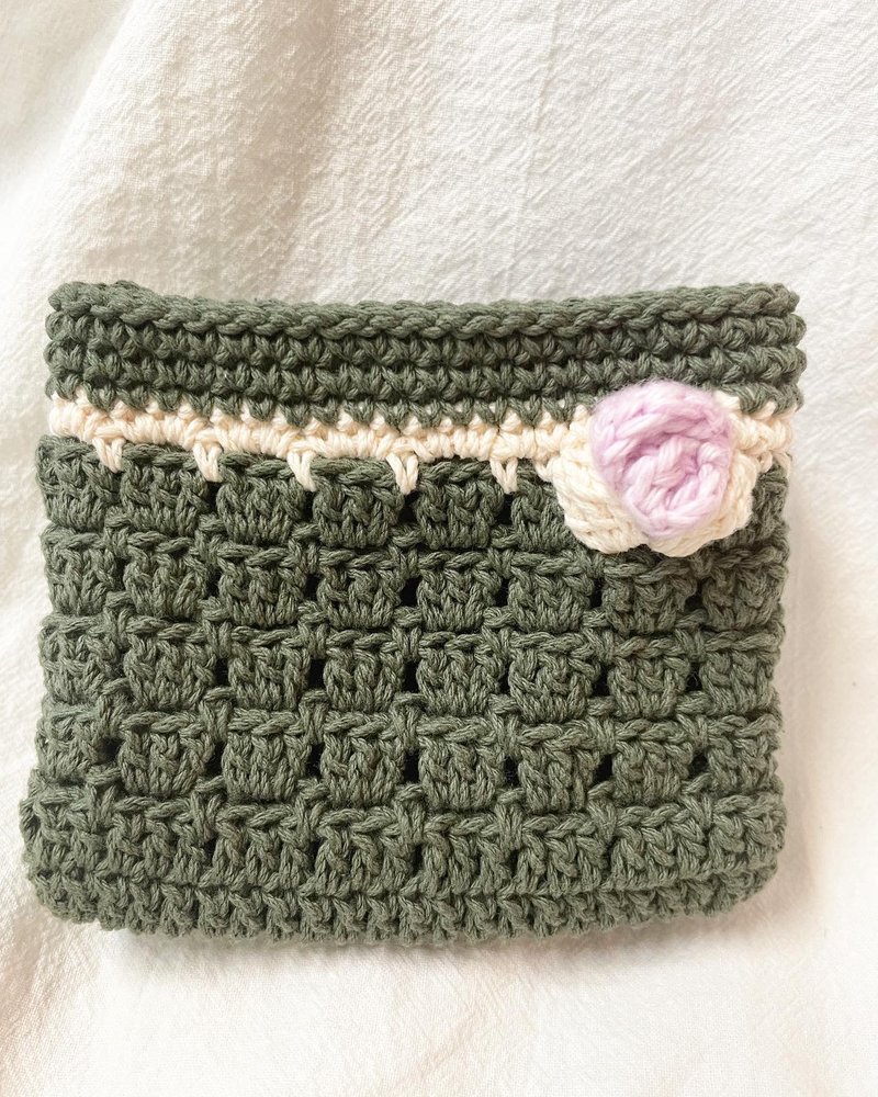 手工编织棉线两层玫瑰花零钱包 - 皮夹/钱包 - 棉．麻 