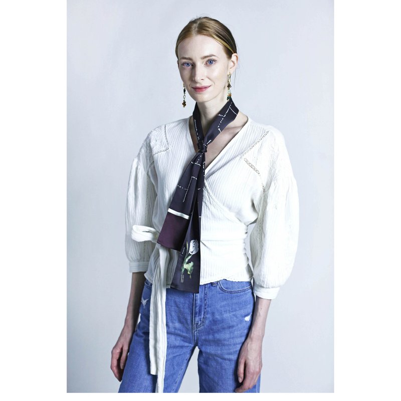 【母亲节礼物】 COLE COOL原创Memory郁金香真丝围巾头巾丝巾髪带 - 丝巾 - 丝．绢 黑色