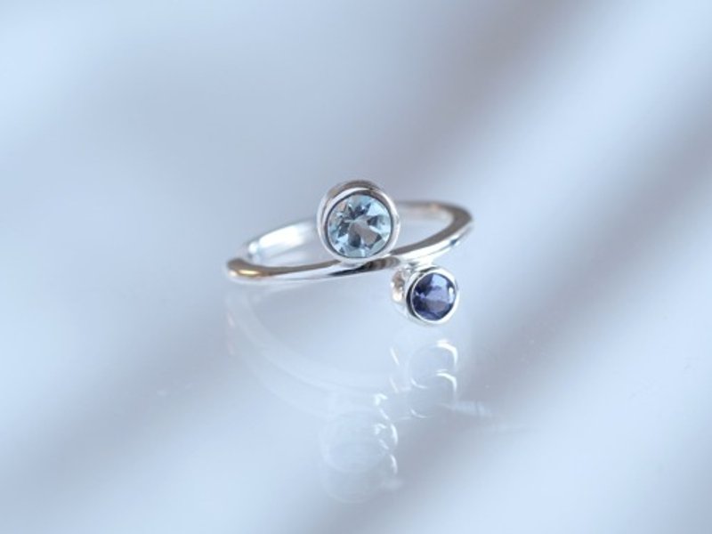 耳骨夹 堇青石 × 蓝色拓帕石 蓝色拓帕石 × 堇青石 耳骨夹 纯银 925 银饰 - 耳环/耳夹 - 宝石 蓝色